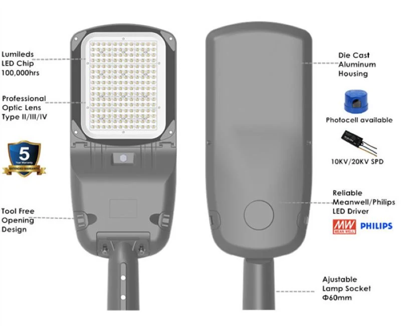 100W 200W 300W LED Light Time Control Radar Sensor Light Sensor IP66 Waterproof Outdoor LED Streetlight Road Lamp